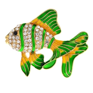Enamel Gold Fish Brooches For Women Men Cute Sea Animal Rhinestone Design Pins - Picture 1 of 7