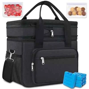 23L Extra Large Expandable Insulated Cooler Lunch Box for Men Double Deck Lea - Picture 1 of 7