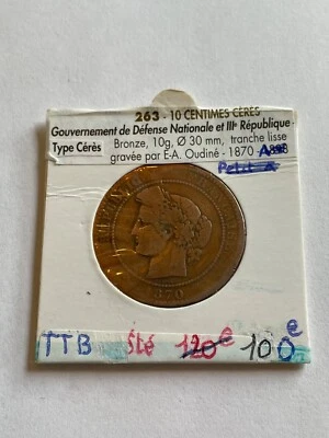 France Coin 10 Centimes Ceres 1870 A (10-1/1) - Image 1 of 3