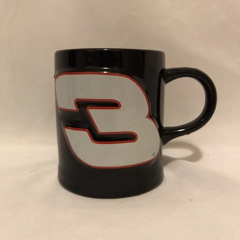Dale Earnhardt NASCAR #3 Black Coffee Mug With Raised Number & Signature Cover