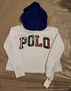 NWT, Girls Ralph Lauren White Cropped  Hooded Shirt, Size S(7)