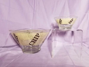 VINTAGE CHIP AND DIP SET - TAN PLAID AND BROWN BLOCK LETTER DESIGN - Picture 1 of 7