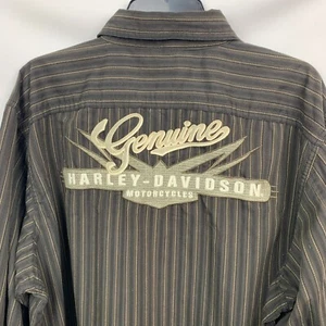 Harley Davidson Shirt Striped Embroidered Logo Long Sleeve Buttons Pockets Sz XL - Picture 1 of 8