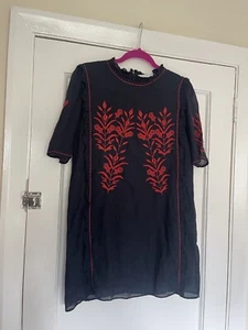 Zara Trafaluc Collection Mini Dress Black Red Floral Embroidered Dress Size M - Picture 1 of 20