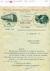 Dépt 44 - Nantes 5 Rue Chateaulin - Belle Entête Verrerie Bouteilles 30/05/1917 - Picture 1 of 1