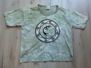 Anvil Tie Dye Shirt Womens L Green Cropped Kokopelli Symbol USA Boho Festival - Picture 1 of 12