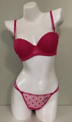 NUEVO Victoria's Secret ROSA Guiño Push Up Balconette Sujetador y Tanga Panty Conjunto Rosa Foto 1 de 4