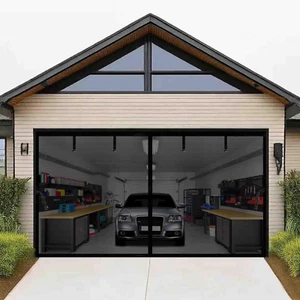 Garage Screen Door 11X9Ft, Modern, Black, Fiberglass, Magnetic, Retractable, Han - Picture 1 of 7