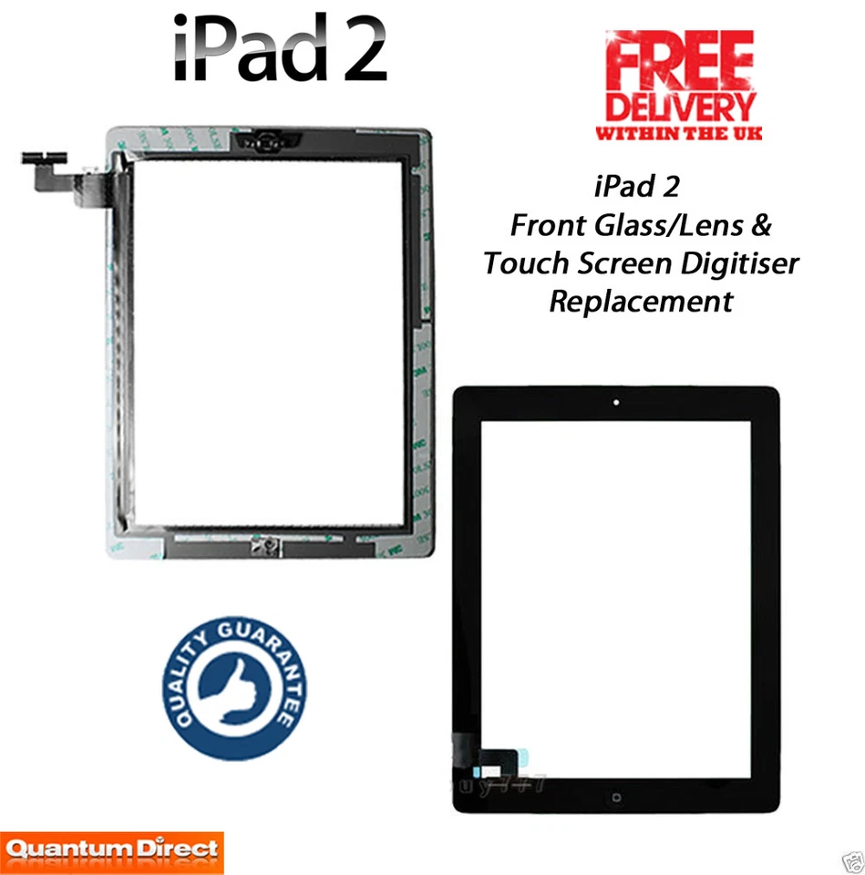 iPad 2 Front Glass Digitiser Touch Screen Panel Replacement Complete - BLACK - Image 1 of 1