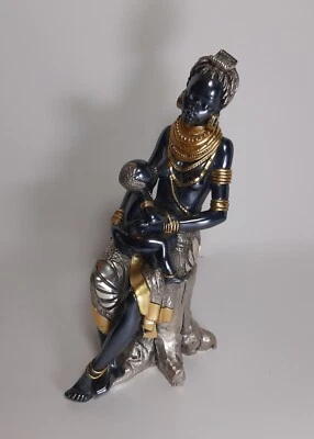 Scultura Donna Africana Mamma LINEA ARGENTI Italia Smalti Argento Oro cm 26 - Immagine 1 di 4