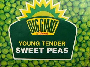 Vintage Dosenetikett 50er Jahre große riesige junge zarte grüne Erbsen original unbenutzt - Bild 1 von 5