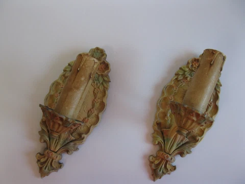 Antique Painted Victorian Metal Wall Sconces Candle Electric Light Shabby Chic Cover