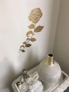 Gold Rose Floral Home Wall Decor Removable Decal Bathroom Wall Decal Sticker - Picture 1 of 3