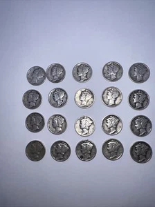 Roosevelt dime lot of 10, 1940s 90% silver. Mix Lot - Picture 1 of 2