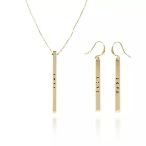 "Juego de collares y pendientes con barra de ""amor"" grabados en tono dorado para mujer - Imagen 1 de 7