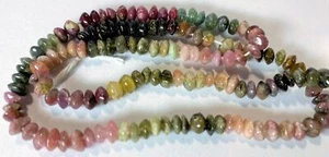 14" Strand Natural Multi Tourmaline 4x2mm-6x5mm Hand-Cut Saucer Beads - Picture 1 of 5