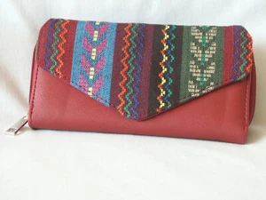 Gold Coast Southwest Aztec Design Red Clutch Wallet with Needlepoint Flap - Picture 1 of 7
