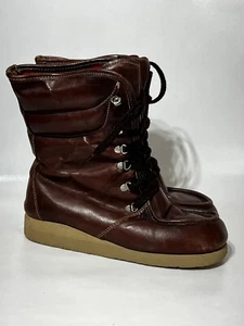 Vintage 70 80s Bass Leather Boots Red Fleece Lined Urban Work Womens 8.5 M retro - Picture 1 of 7