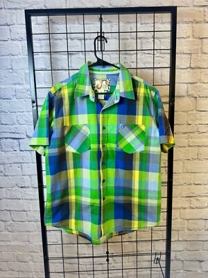 Estilo vintage años 90 OP para hombre verde amarillo azul abotonado talla grande Foto 1 de 4