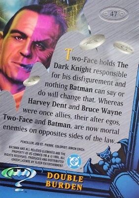 DC BATMAN FOREVER METAL Fleer 1995  Card 47, DOUBLE BURDEN - Image 1 of 2