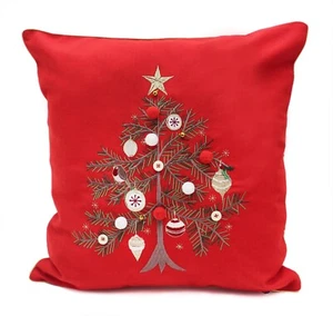 Pom Pom Christmas Tree Embroidered Cushion - 45cm x 45cm - Picture 1 of 1