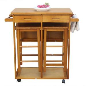 Kitchen Island Cart Trolley Portable Rolling Storage Dining Table 2 Drawers