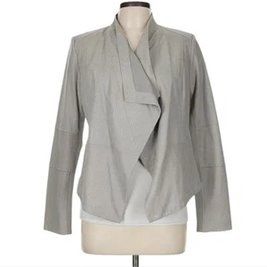 G.I.L.I. Got It Love It Elegant Gray Leather Waterfall Women's Jacket Size 10 - Picture 1 of 12