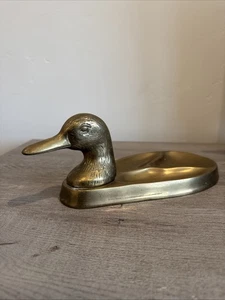 Vintage Brass Duck Mallard Head Tray Trinket, Change, Keys, Valet, Catch All - Picture 1 of 6