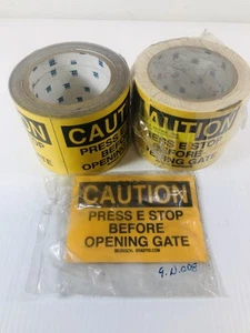 Brady Caution Stickers "Press E Stop Before Opening Gate" Yellow 3-1/2" x 5" - Picture 1 of 9