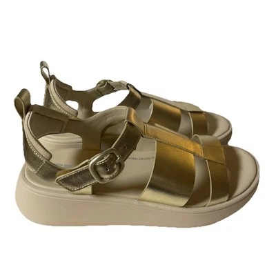 FitFlop F-Mode Metallic Leather Flatform Fisherman Sandals Sz 10 Platino (Gold) - Image 1 of 4