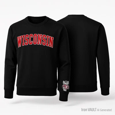 Wisconsin Badgers Sweatshirt Womens M Black Colosseum Crewneck Pullover NWT - Image 1 of 4