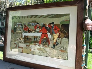 Antique 1900s Cecil Aldin 'Hunt Breakfast' Original Oak Framed Print 24"x18" - Picture 1 of 7