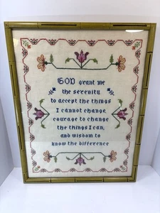 Bordado Vintage Enmarcado Punto de Cruz Serenidad Oración Diseño Floral 18W x 23H - Imagen 1 de 8