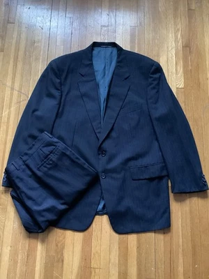 Corneliani Men's 44R Black Pinstriped 2 Btn Suit,Wool/Nylon Blend,Made In Italy - Image 1 of 4