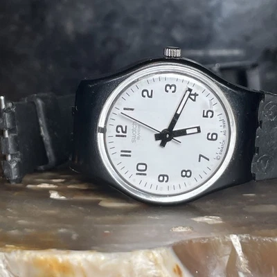 Swatch LB153 Women's White Dial Black Rubber Strap Quartz Watch - Works, Parts - Image 1 of 4