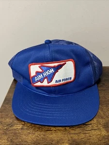 Vintage 80er USAF Air Force "Aim High" Snapback Mütze Kappe Mesh Trucker Militär Patch - Bild 1 von 4