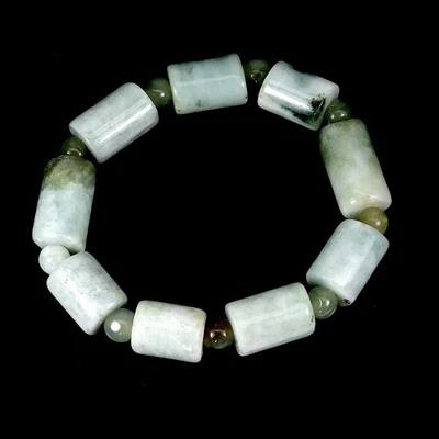 Elastic Bead Bracelet Jadeite Jade 19x11mm Handicraft Gemstone Jewelry 7.3in - Image 1 of 4