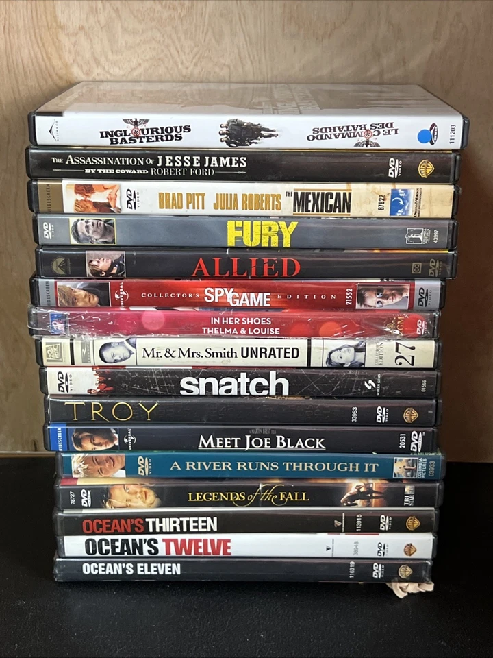 Brad Pitt DVD Lot 17 Movies Ocean’s Trilogy, Fury, Allied, Troy, Inglorious , ++ - Image 1 of 4
