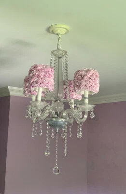 Jubilee Middleton 4-Light Chandelier w/ lavender drum shades + ceiling canopy - Image 1 of 3