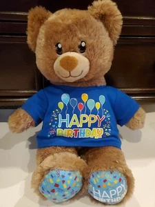 Build A Bear Happy Birthday Bear Plush Stuffed Boys Girls Brown Blue 15 inch - Picture 1 of 4