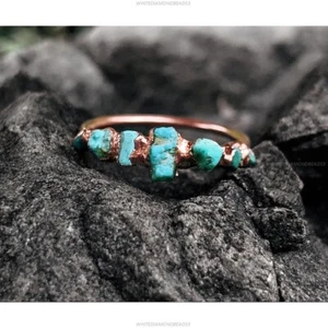 Birthstone Band Engagement Ring 14k Yellow Gold Turquoise Gemstone Jewelry - Picture 1 of 5