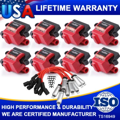 Bobina de encendido cuadrada de 8 piezas con cable de bujía para Chevy GMC C4500 C5500 Topkick Foto 1 de 4