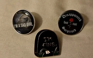 Lot Of 3 Novelty Enamel Pins Sad, Disappointed Collection - Picture 1 of 5