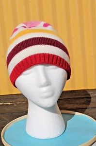Bonito gorro tejido gorra calavera, ciruela rosa rayas nuevo - Imagen 1 de 7