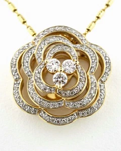 14k Yellow Gold 2.54 TCW Diamond Camellia Rose Style Necklace - Picture 1 of 1