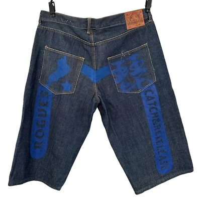 Vintage Evisu Jean Shorts Size 42 Rogue Catch & Release Painted Baggy Streetwear - Image 1 of 4