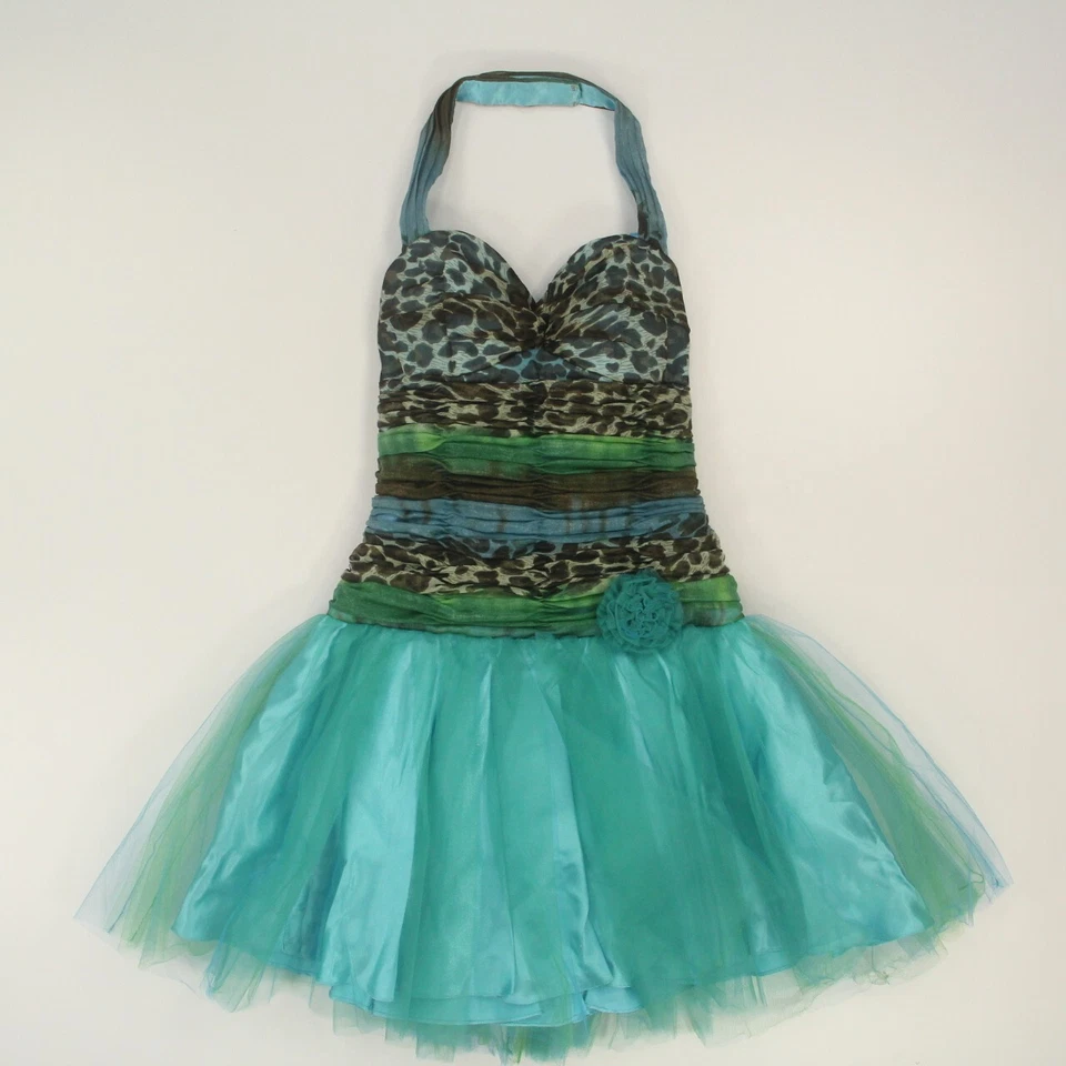 Faviana Women Semi Formal Dress Size 2 Tourquoise Halter Top Tulle Hoco 90’s Y2K - Image 1 of 4