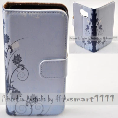 For Samsung Galaxy Series - Blue Floral Grunge Print Wallet Mobile Phone Case - Image 1 of 3
