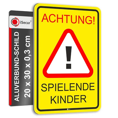 ISECUR Schild "Achtung spielende Kinder", Warnhinweis, langsam fahren, 30 x 40cm Art 75