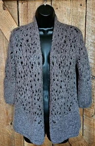 Eileen Fisher Womens Small Sweater Mohair Wool Brown 3/4 Sleeve Cardigan EUC - Picture 1 of 11